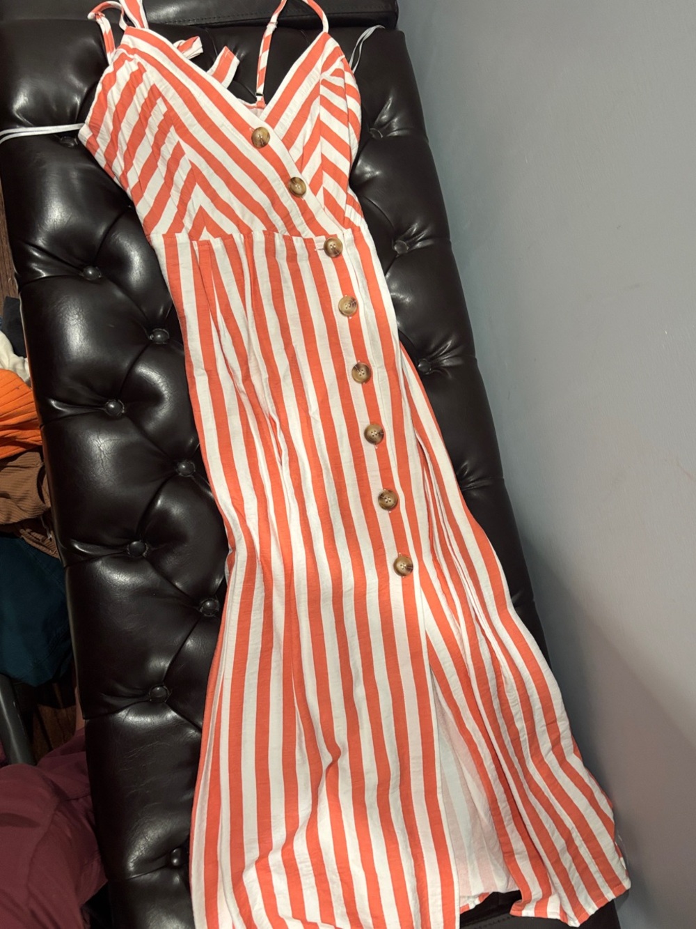 Womenβs Striped Button-Front Midi Sundress - Coral & White